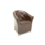 Late 20th century tub shaped armchair, upholstered in buttoned leather,