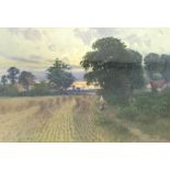 Howard Walford (British 1864-1950): Evening Harvest Scene, watercolour signed and dated 1908,