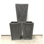 Set three moulded poly tall square tapered planters,