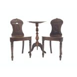 Pair Victorian mahogany hall chairs,