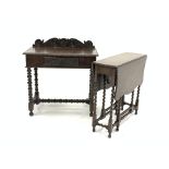 17th century design carved oak side table, with frieze drawer raised on bobbin turned supports,