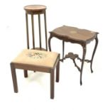 Georgian mahogany stool with needlework upholstered panel raised on square shaped supports,