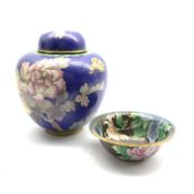 Early 20th century Cloisonne jar and cover decorated with prunus H18cm and a similar bowl D13cm