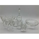 Thirteen Royal Brierley cut glass wine glasses, five tumblers and a decanter with stopper,
