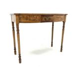 George IV satin birch side table, with shaped front, faux frieze drawer,