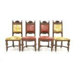 Set four late Victorian oak dining chairs,