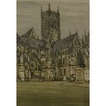 Richard Beer (British 1928-2017): Lincoln' Cathedral ltd.ed etching with aquatint No.