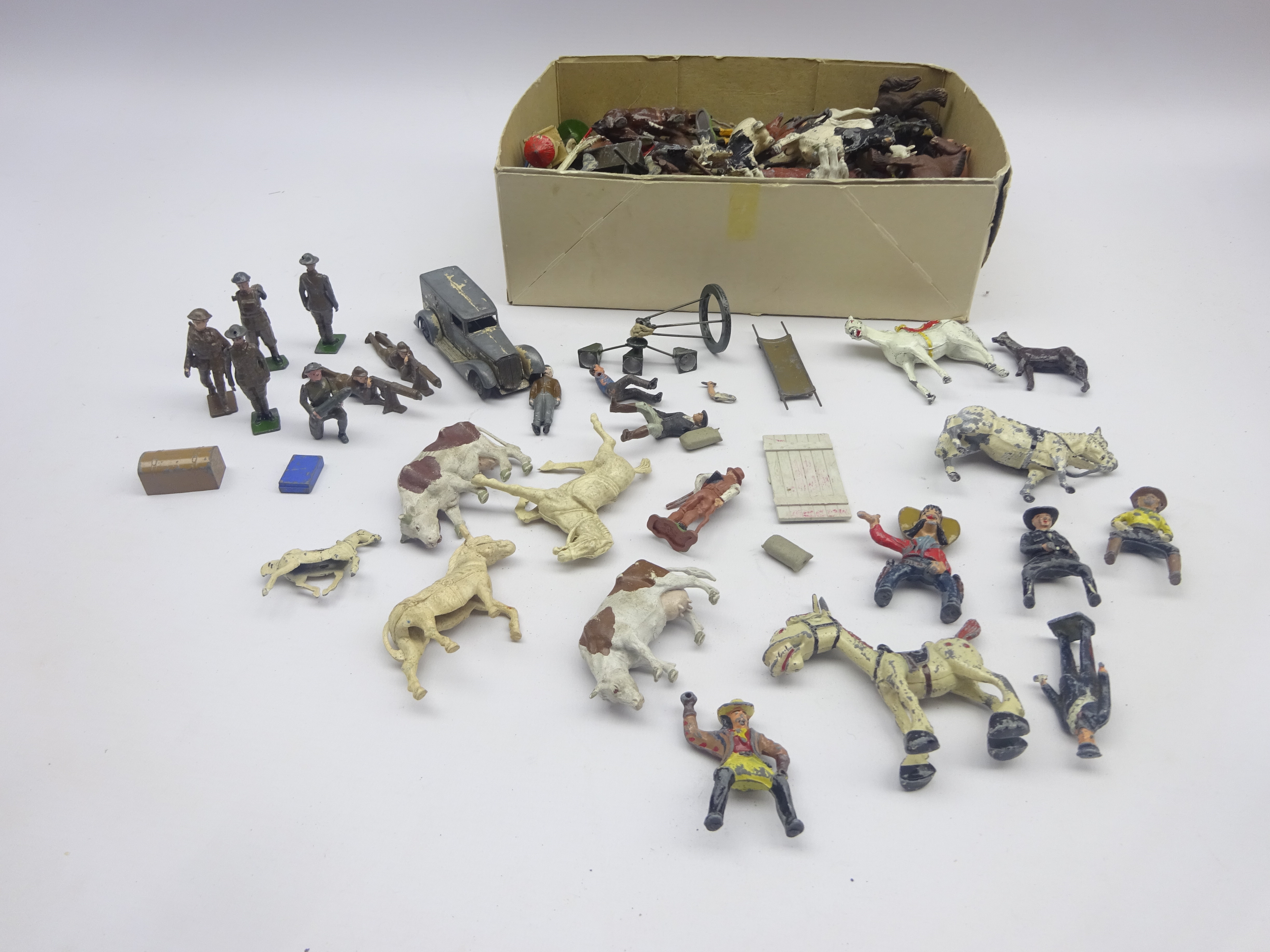 Large quantity of die-cast and plastic animals and figures by Britains etc including farm animals