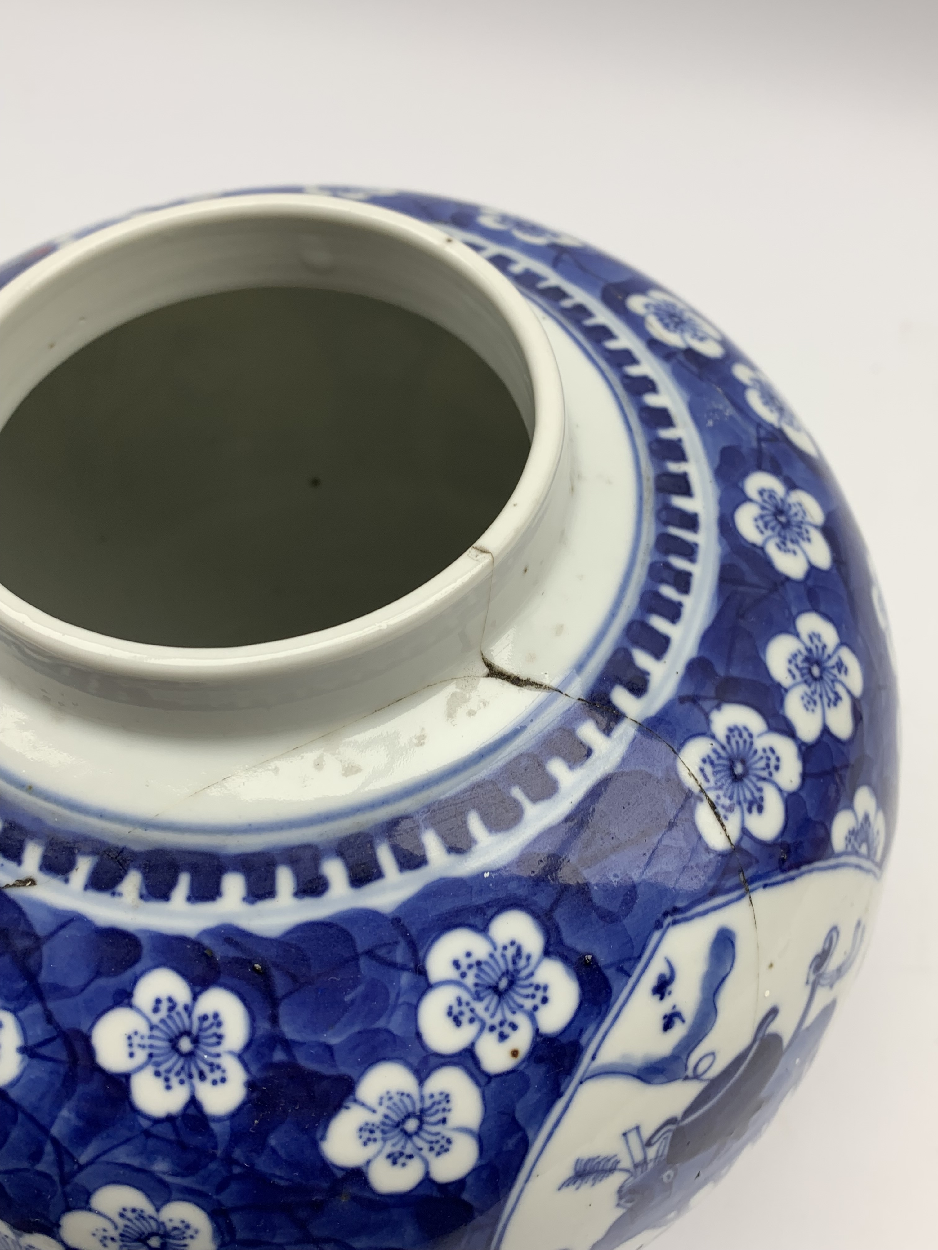 19th Century Chinese vase and cover decorated in blue and white with panels of precious things and - Image 2 of 5