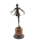 After D Alorizo, a bronze figure of an Art Deco style dancer with a hula hoop,