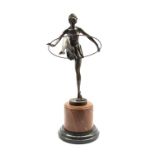 After D Alorizo, a bronze figure of an Art Deco style dancer with a hula hoop,