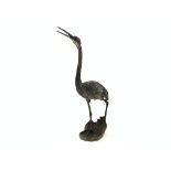 20th century bronzed cast metal crane garden feature,