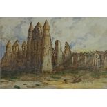 James William Booth (Staithes Group 1867-1953): Whitby Abbey, watercolour signed 25cm x 36.