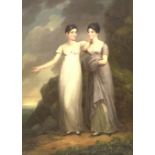 English School (19th century): Georgian Ladies in a Rural Landscape, oil on panel unsigned 43.