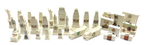 Crested china ornaments by various makers including, Carlton China, Arcadian,