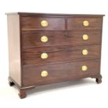 George III crossbanded mahogany chest of two short and three long drawers,