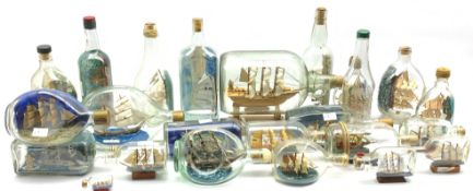 Various ships in glass bottles,