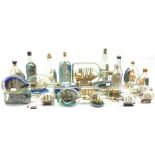 Various ships in glass bottles,