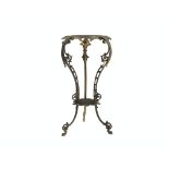Cast gilt metal two tier tripod occasional table with scrolled decoration,