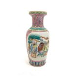 20th Century Cantonese vase with panels of figures and flowers H47cm