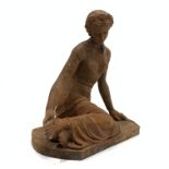 Cast iron figure of a lady sitting, H70cm,