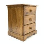 Hardwood bedside chest of three drawers, W49cm, H63cm,