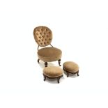 Victorian upholstered nursing chair with buttoned back raised on turned front supports (W52cm) and