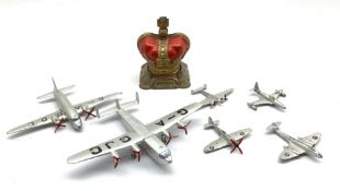 Six dinky die-cast aircraft and a QEII die-cast money box