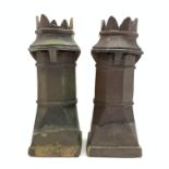 Pair Victorian hexagonal terracotta Crown top chimney pots,