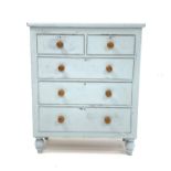 19th century painted hardwood chest of two short and three long graduated drawers,