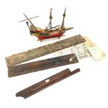 Kit built Golden Hind model ship, (L57cm) two other half ship models,