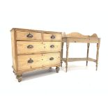 Late Victorian stripped pine chest of two short and two long graduated drawers on turned supports,