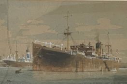 Colin Verity RSMA (British 1924-2011): 'Awaiting Orders' - Levernbank Cargo Ship,