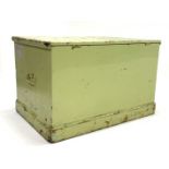 Victorian painted pine blanket box, hinged lid revealing lift out tray,