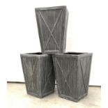 Set three moulded poly tall square tapered planters,