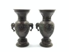 Pair 19th/early 20th Century Chinese bronze Gu form vases,