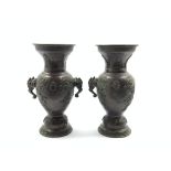 Pair 19th/early 20th Century Chinese bronze Gu form vases,