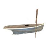 Large painted wooden model sailing boat hull,