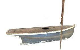 Large painted wooden model sailing boat hull,