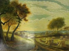 B Kendall (British 20th century): Hull from the Yorkshire Wolds,
