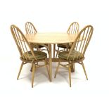 Ercol elm drop leaf dining table with panel end supports, (128cm x 140cm,