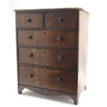 Georgian miniature mahogany and pine chest with two short and three long drawers,