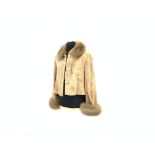 Beige shaved astrakhan and fox fur short jacket, size 8-12,