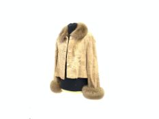 Beige shaved astrakhan and fox fur short jacket, size 8-12,