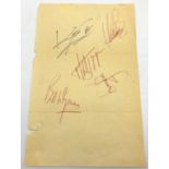 Rolling Stones full group autographs on fragment of paper with Bill Wyman, Mick Jagger,