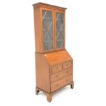 Edwardian satinwood bureau bookcase,