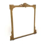 Large 19th century gilt framed overmantel mirror with beaded moulding and a foliate and ribbon