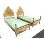 Pair of early 20th century Queen Annne style bleached walnut 3' bedsteads,