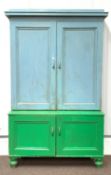 Large 19th century painted pine kitchen cupboard,