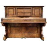 Albert Fahr Victorian figured walnut over strung upright piano with floral marquetry panel and